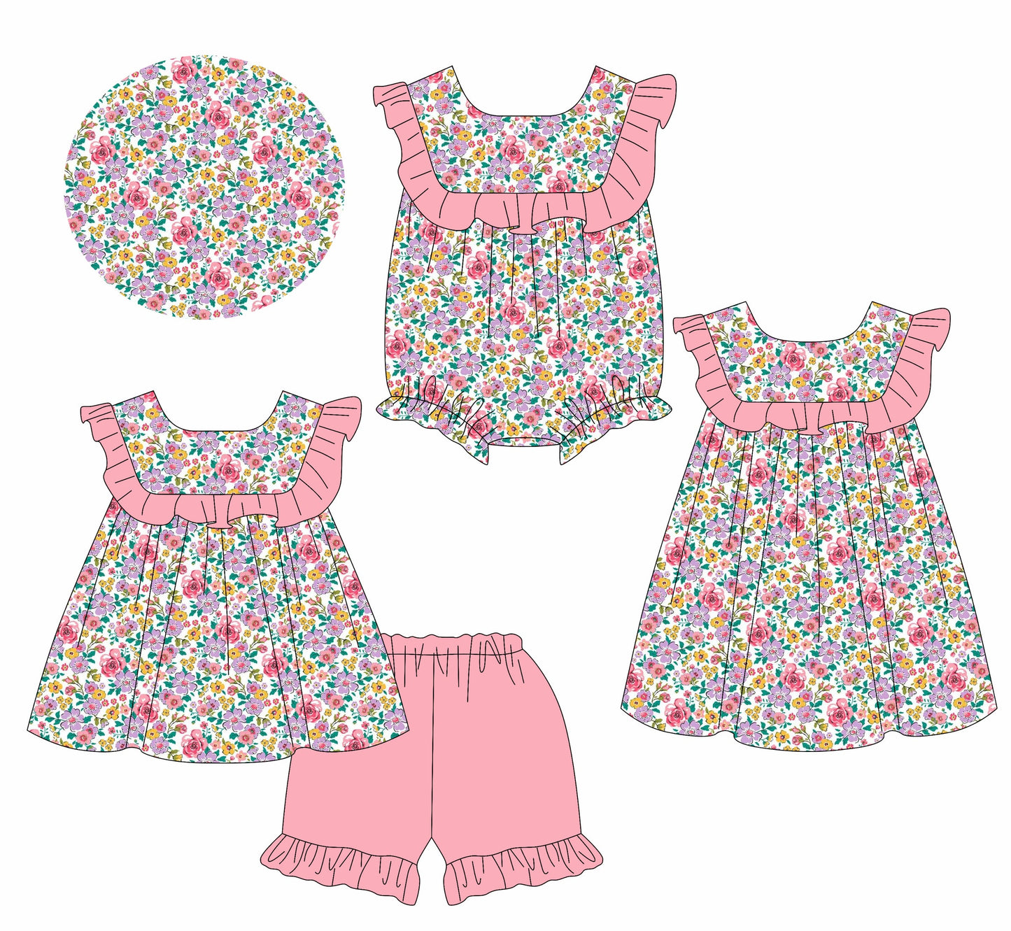 Baby Girl Flower Ruffle Sibling Romper Dress Set ( Moq 5 Each Style ) 1.10