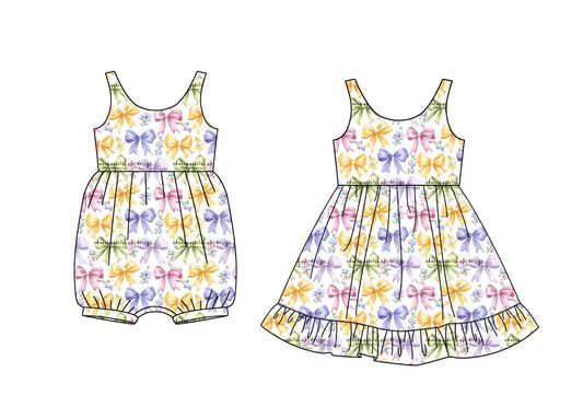 ( Moq 5 Each Style ) Baby Girl Sleeveless Flower Bows Sibling Romper Dress 3.28