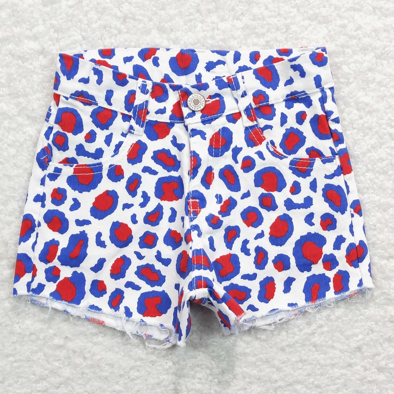 SS0167 July 4th Baby Girl Blue Red Leopard Denim Shorts