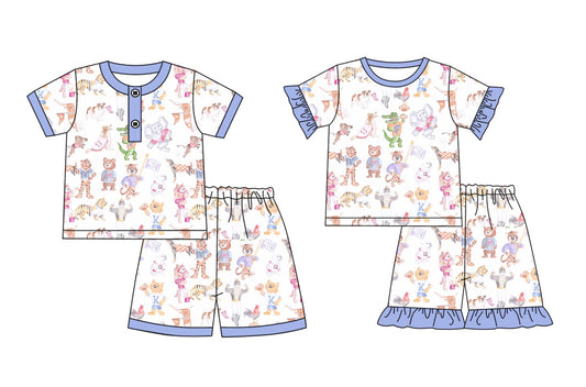 Baby Boy Girl Short Sleeves Animals Sibling Pajamas Set ( Moq 5 Each Style ) 2.13