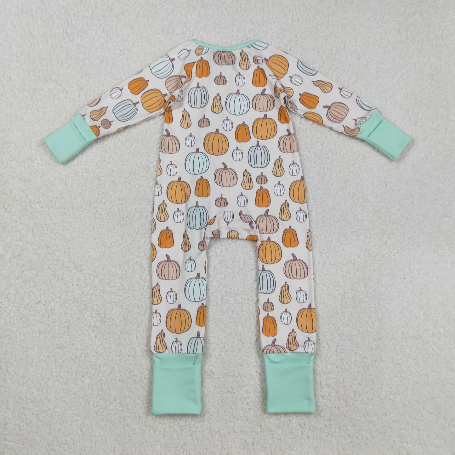 Baby Boy Long Sleeves Pumpkins Fall Zipper Pajamas Footie Romper RTS