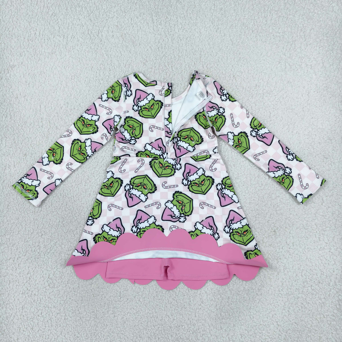 Baby Girls Kids Long Sleeves Christmas Green Face Bows Scallop Dress Yoga Active Clothes RTS
