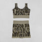 Adult Woman Sleeveless Green Camo Tank Tops Shorts Knitted Yoga Set RTS