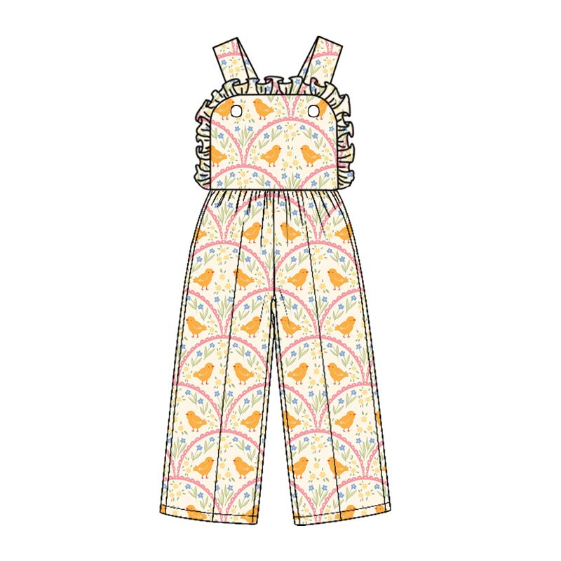 ( Moq 5 ) Preorder Baby Girl Kids Sleeveless Chicks Flower Pants Easter Jumpsuit Clothes