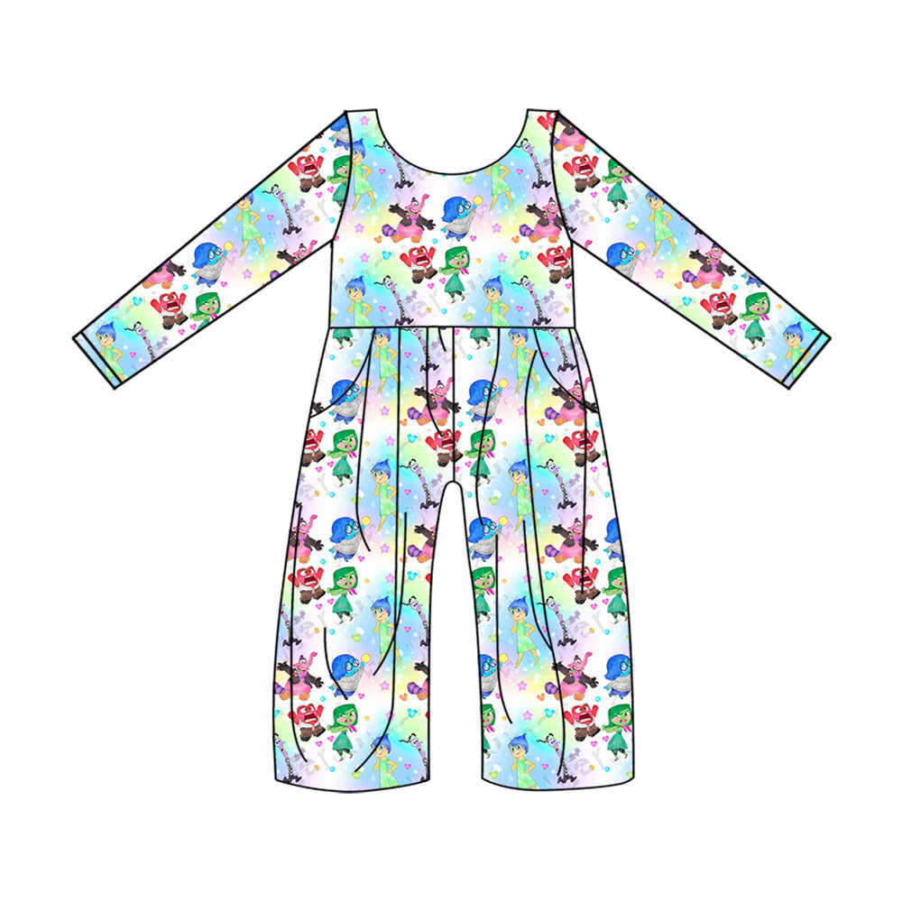 Baby Girl Long Sleeves Tie-dye Cartoon Movie Jumpsuit