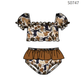 ( Moq 5 ) Preorder Baby Girls Kids Short Sleeves Deer Camo Tops Brown Ruffle Shorts Set Swimsuit