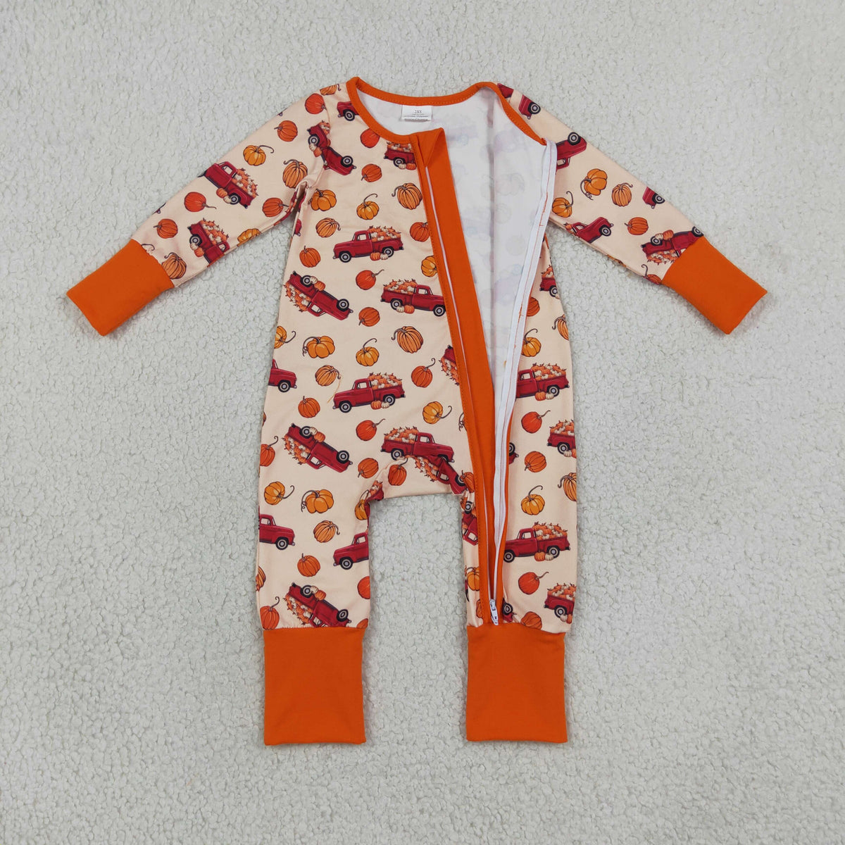 Baby Boys Infant Pumpkins Trucks Fall Zipper Footie Sleeper Romper Clothes RTS