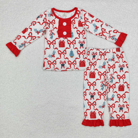 Baby Girl Christmas Candy Cane Shirt Pants Pajamas Outfit Clothes Bamboo Set