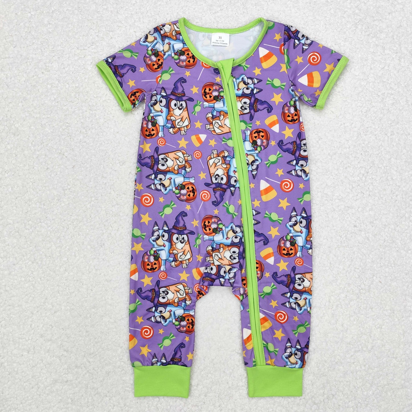 Baby Boy Infant Dogs Halloween Purple Zipper Bamboo Sleeper Romper