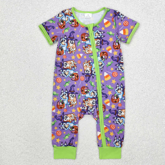 Baby Boy Infant Dogs Halloween Purple Zipper Bamboo Sleeper Romper