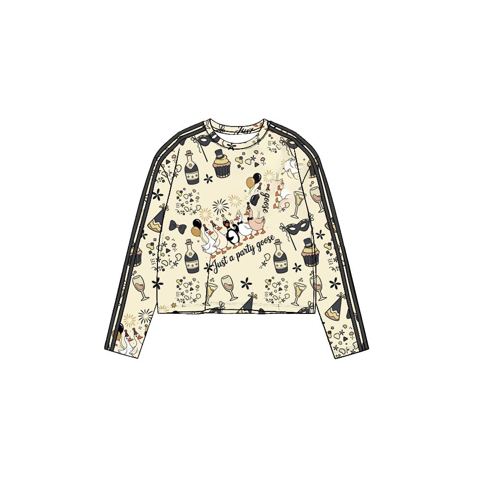 ( Moq 5 ) Preorder Baby Girls Toddler Long Sleeves Goose Happy New Year Shirt Tops Yoga Active Clothes