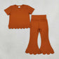 Sibling Baby Girls Kids Short Sleeves Shirts Bell Pants Scallop Cotton Sets Clothes RTS