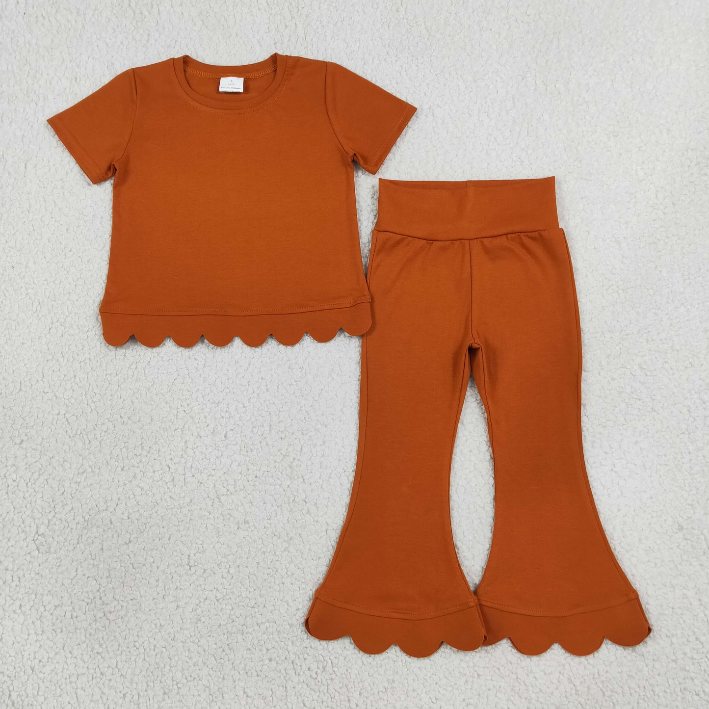 Sibling Baby Girls Kids Short Sleeves Shirts Bell Pants Scallop Cotton Sets Clothes RTS