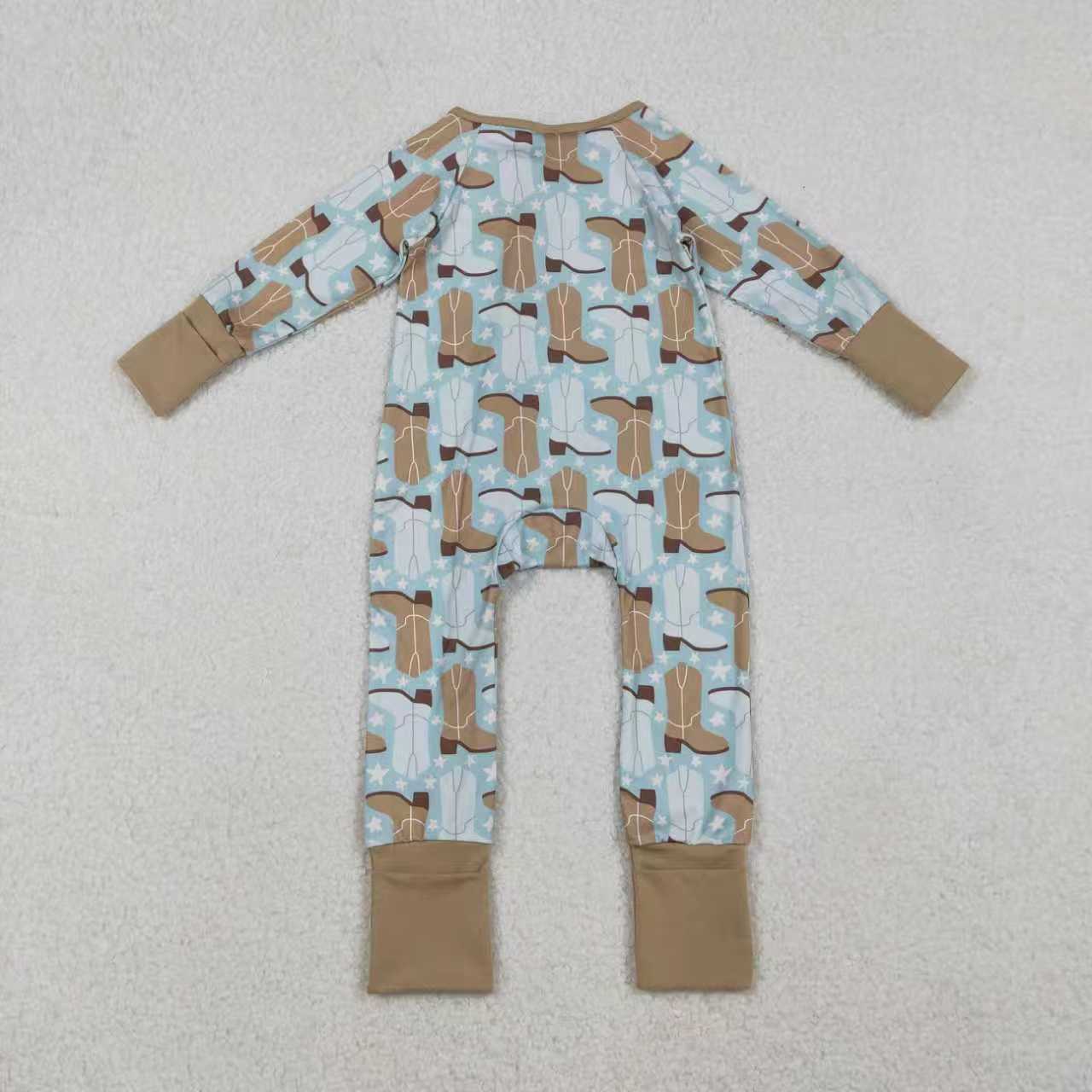Sibling Boys Girls Long Sleeves Boots Stars Western Zipper Sleepers Rompers RTS