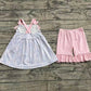 Baby Girl Infant Bows Straps Flower Stripes Tunic Pink Shorts Set RTS