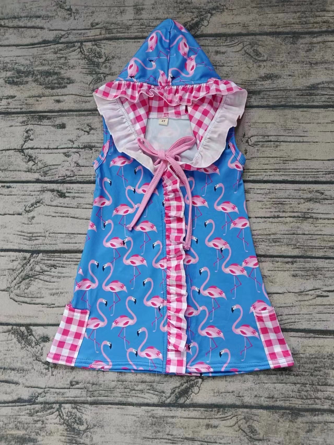 Moq 5 Baby Girl Sleeveless Hoodie Flamingo Cardigan Tops