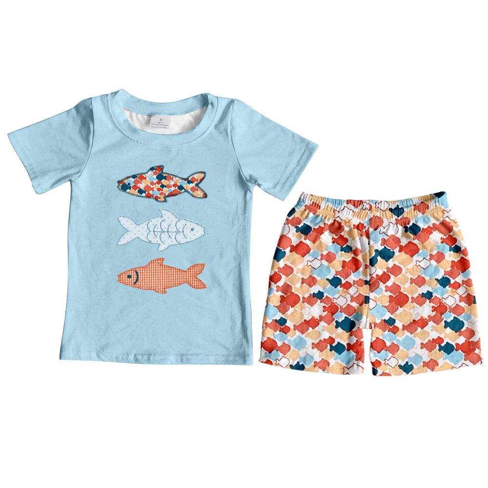 Moq 3 Pre-order BSSO0709 Baby Boy Short Sleeves Fish Shirt Shorts Set