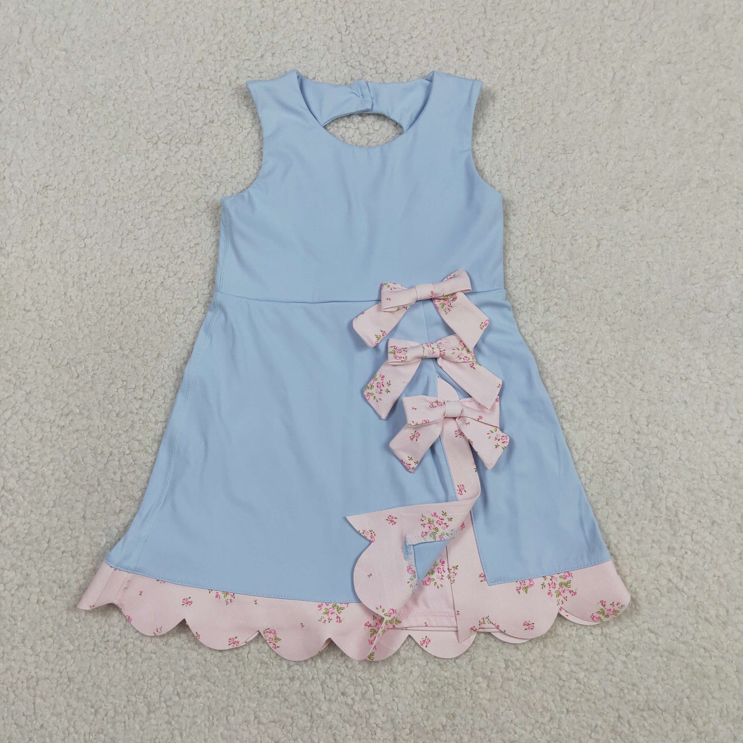 Sibling Baby Girls Kids Sleeveless Bows Yoga Scallop Shorts Dresses Clothes RTS