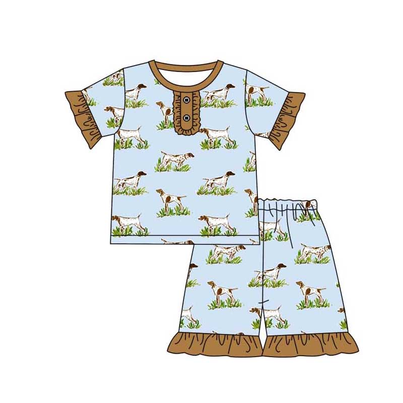 Baby Girl Short Sleeves Dogs Hunting Shirt Shorts Pajamas Set Moq 5