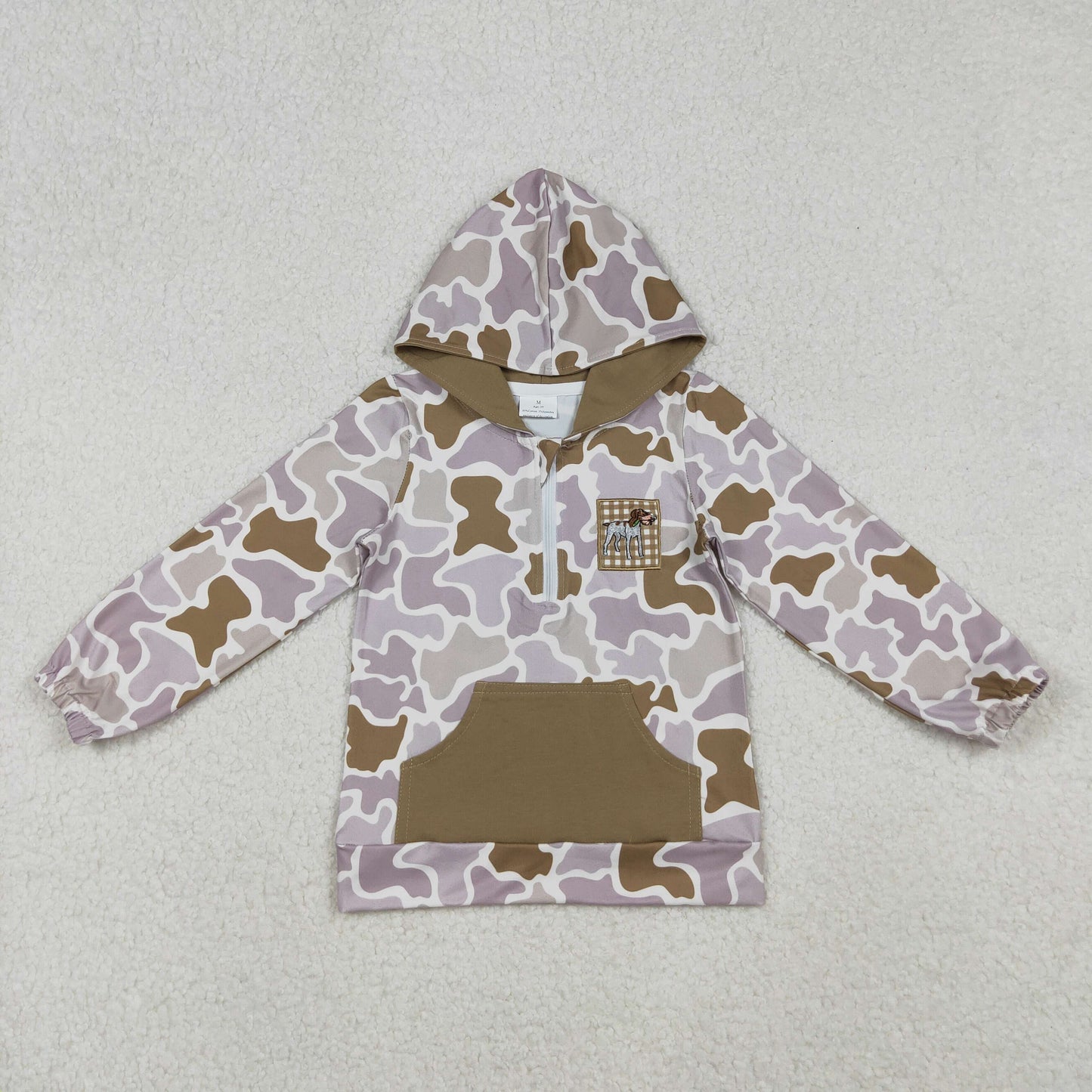 Baby Boy Long Sleeves Embroidery Dog Hoodie Zipper Khaki Camo Shirt RTS