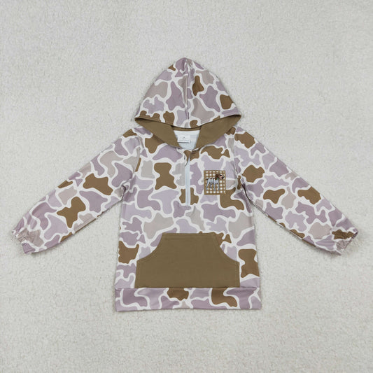 Baby Boy Long Sleeves Embroidery Dog Hoodie Zipper Khaki Camo Shirt RTS