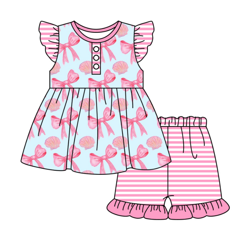 Baby Girl Short Sleeves Bows Sibling Romper Dress Clothes Set ( Moq 5 Each Design )