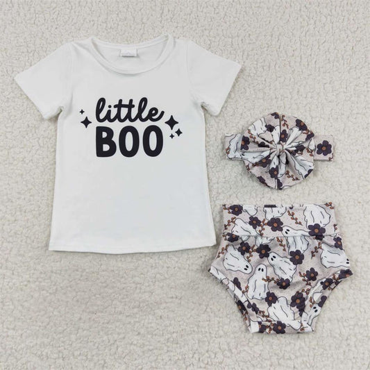 GBO0175 Halloween Baby Girl Ghost Floral Bummie Shorts Outfit