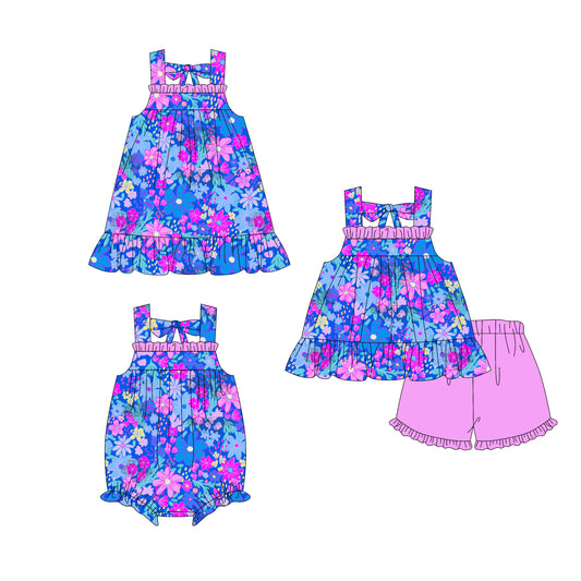 ( Moq 5 Each Style ) Baby Girls Kids Sleeveless Flower Sibling Romper Dress Set