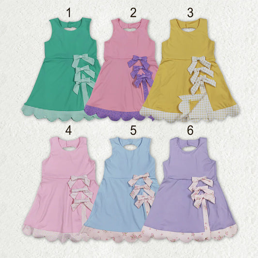 Sibling Baby Girls Kids Sleeveless Floral Bows Yoga Scallop Shorts Dresses RTS