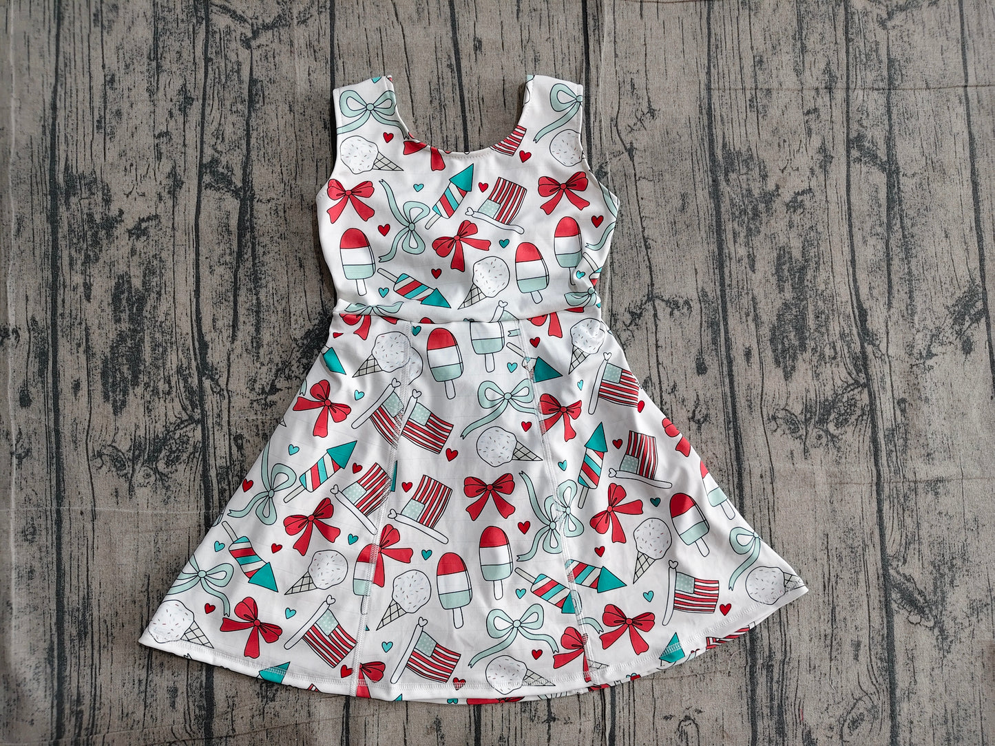 Baby Girls Toddler Popsicles Bows Flags 4th of July Yoga Shorts Knee Length Dress RTS