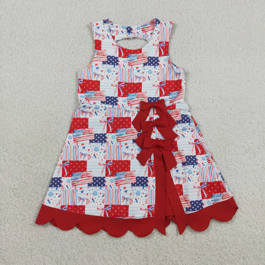 Baby Girls Flags Bows Stars 4th of July Yoga Active Shorts Knee Length Scallop Dress RTS