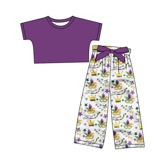Baby Girl Short Sleeveless Purple Tops Mardi Gras Pants Set ( Moq 5 ) 12.10