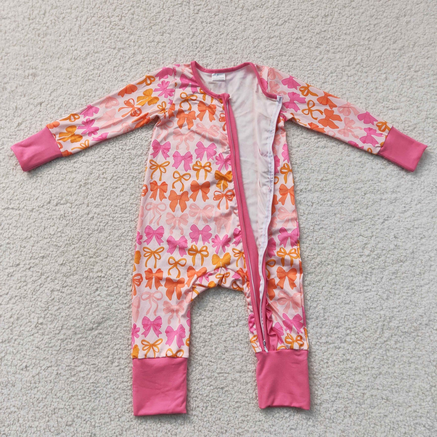 Baby Girl Long Sleeves Bows Pink Ruffle Zipper Pajamas Romper RTS