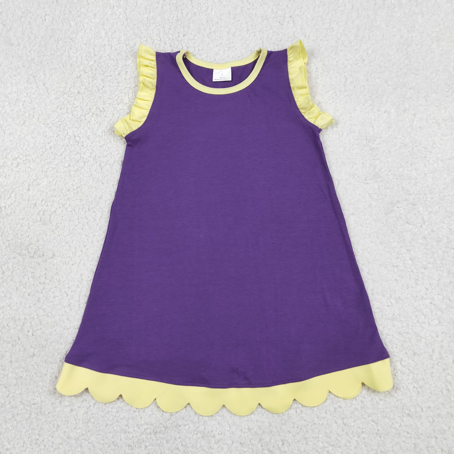 Baby Girls Kids Sleeveless Yellow Scallop Knee Length Purple Dress Clothes RTS