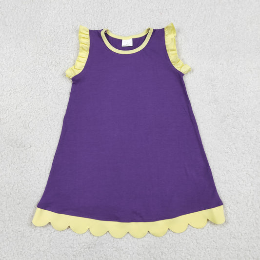 Baby Girls Kids Sleeveless Yellow Scallop Knee Length Purple Dress Clothes RTS