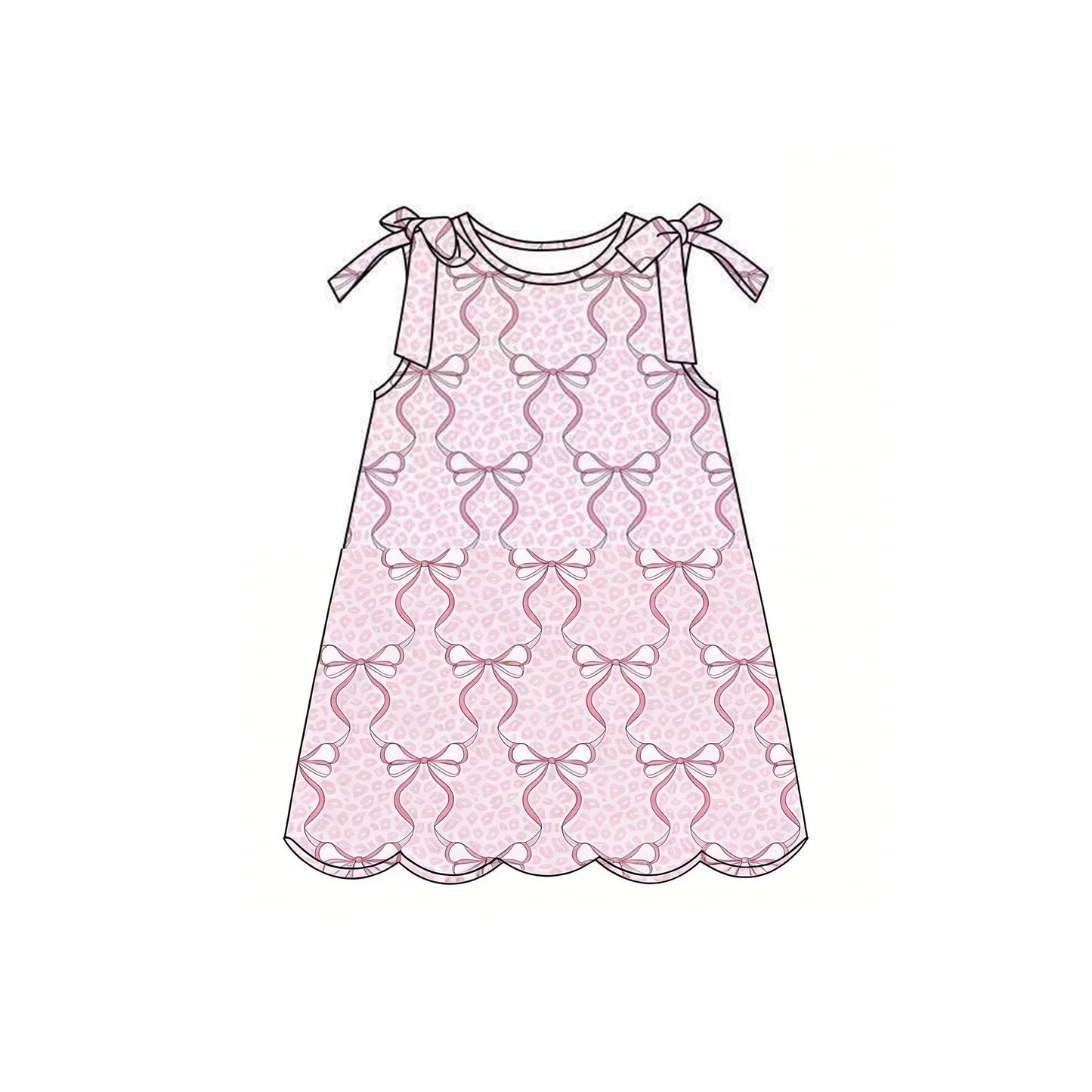 ( Moq 5 ) Preorder Baby Girls Kids Sleeveless Pink Bows Leopard Knee Length Dress
