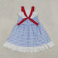 Baby Girls Sleeveless Blue Plaid Ruffle Knee length Dress 4th of July Clothes RTS