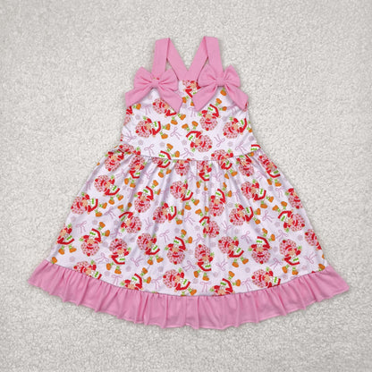 Baby Girl Pink Straps Strawberry Bows Sibling Dress Romper Clothes RTS