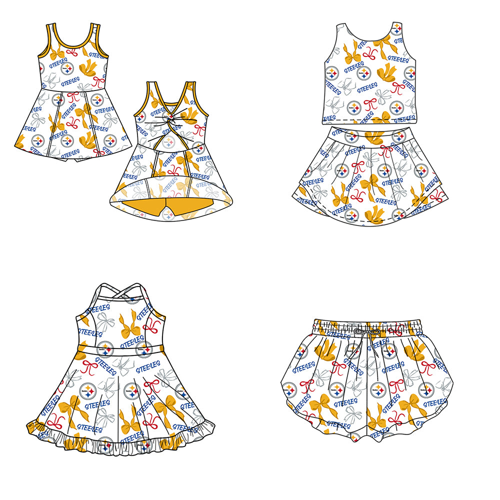 ( Moq 5 Each Style ) Baby Girls Toddler Bows Team Sibling Shorts Dresses Set Summer Clothes