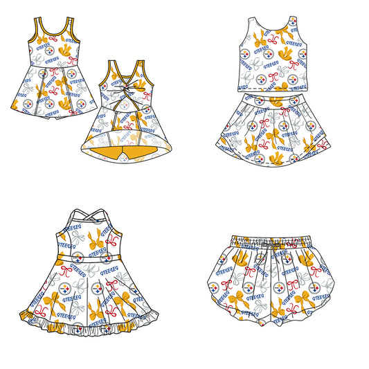( Moq 5 Each Style ) Baby Girls Toddler Bows Team Sibling Shorts Dresses Set Summer Clothes