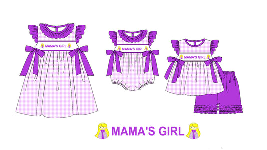 Baby Kids Mama's Girl Purple Bows Sibling Princess Romper Dress Clothes Set ( Moq 5 Each Design )11.19