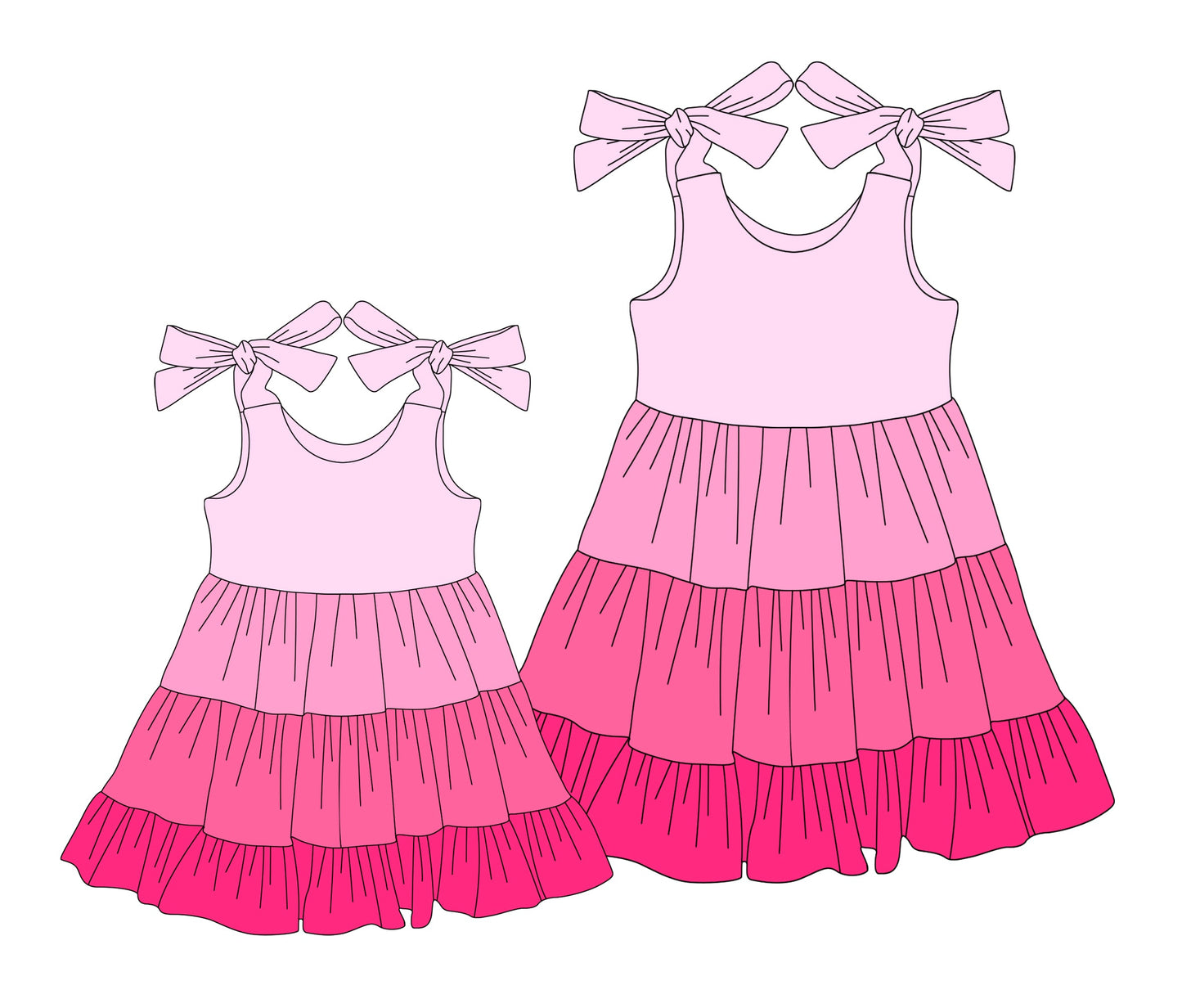 Baby Girl Adult Women Bows Straps Pink Sibling Cotton Dress ( Moq 5 Each Style ) 3.3