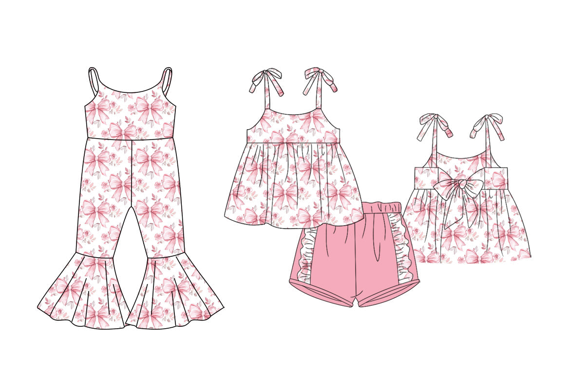 Baby Girl Straps Flower Pink Bows Sibling Jumpsuit Set ( Moq 5 Each Style ) 1.24