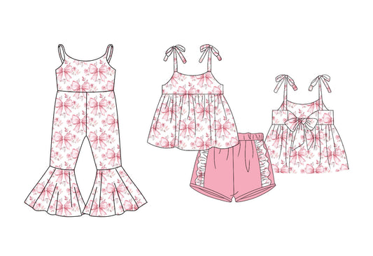 Baby Girl Straps Flower Pink Bows Sibling Jumpsuit Set ( Moq 5 Each Style ) 1.24