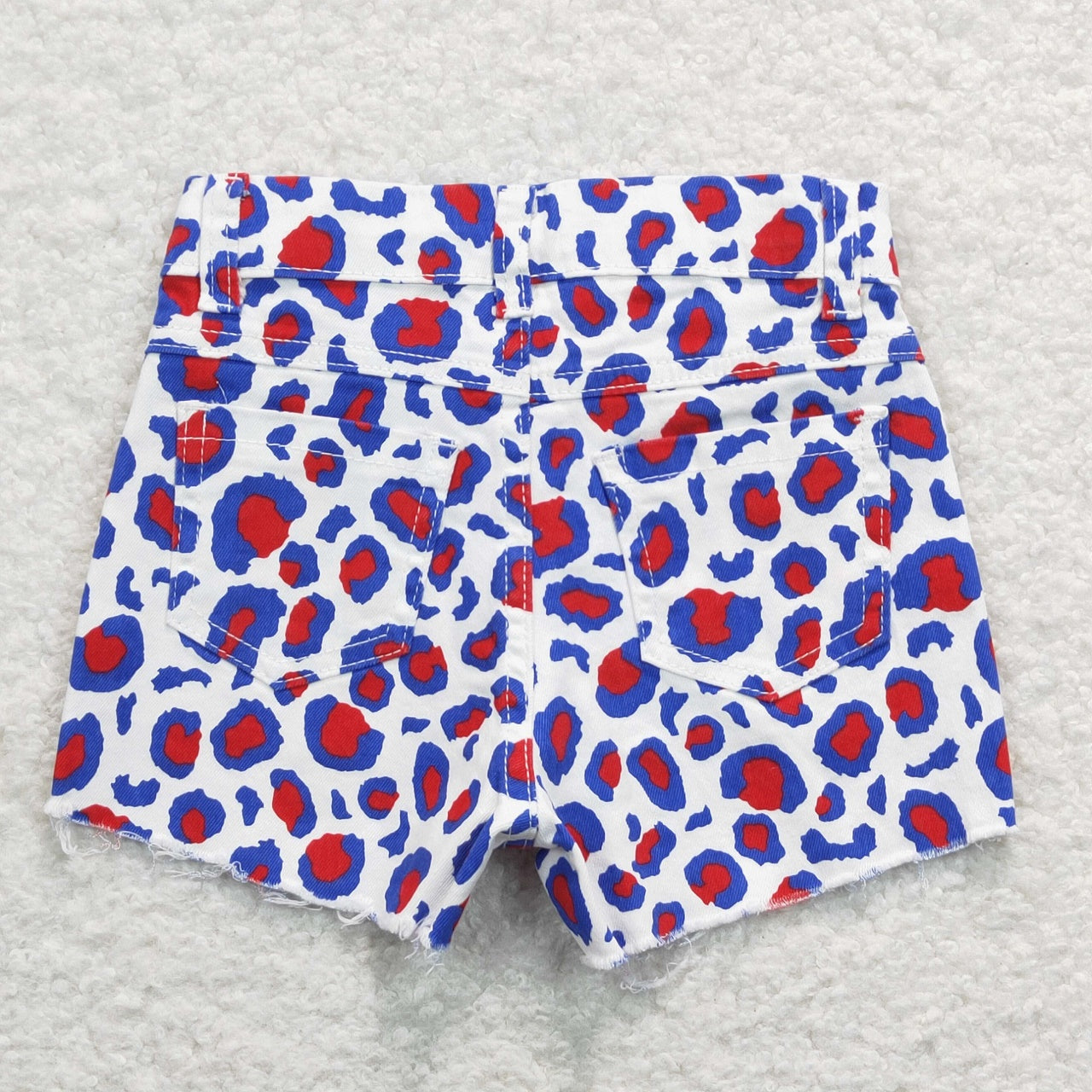 SS0167 July 4th Baby Girl Blue Red Leopard Denim Shorts