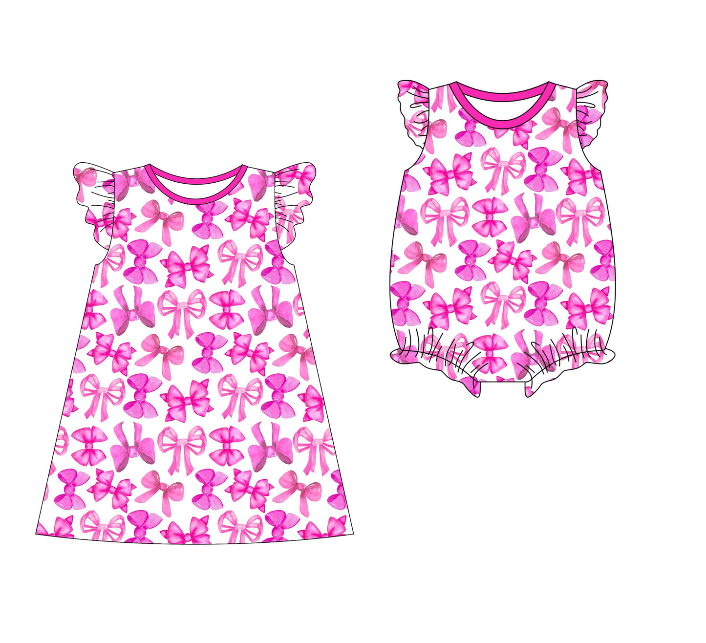 Baby Girl Short Sleeves Pink Bows Sibling Romper Dress ( Moq 5 Each Style ) 3.10
