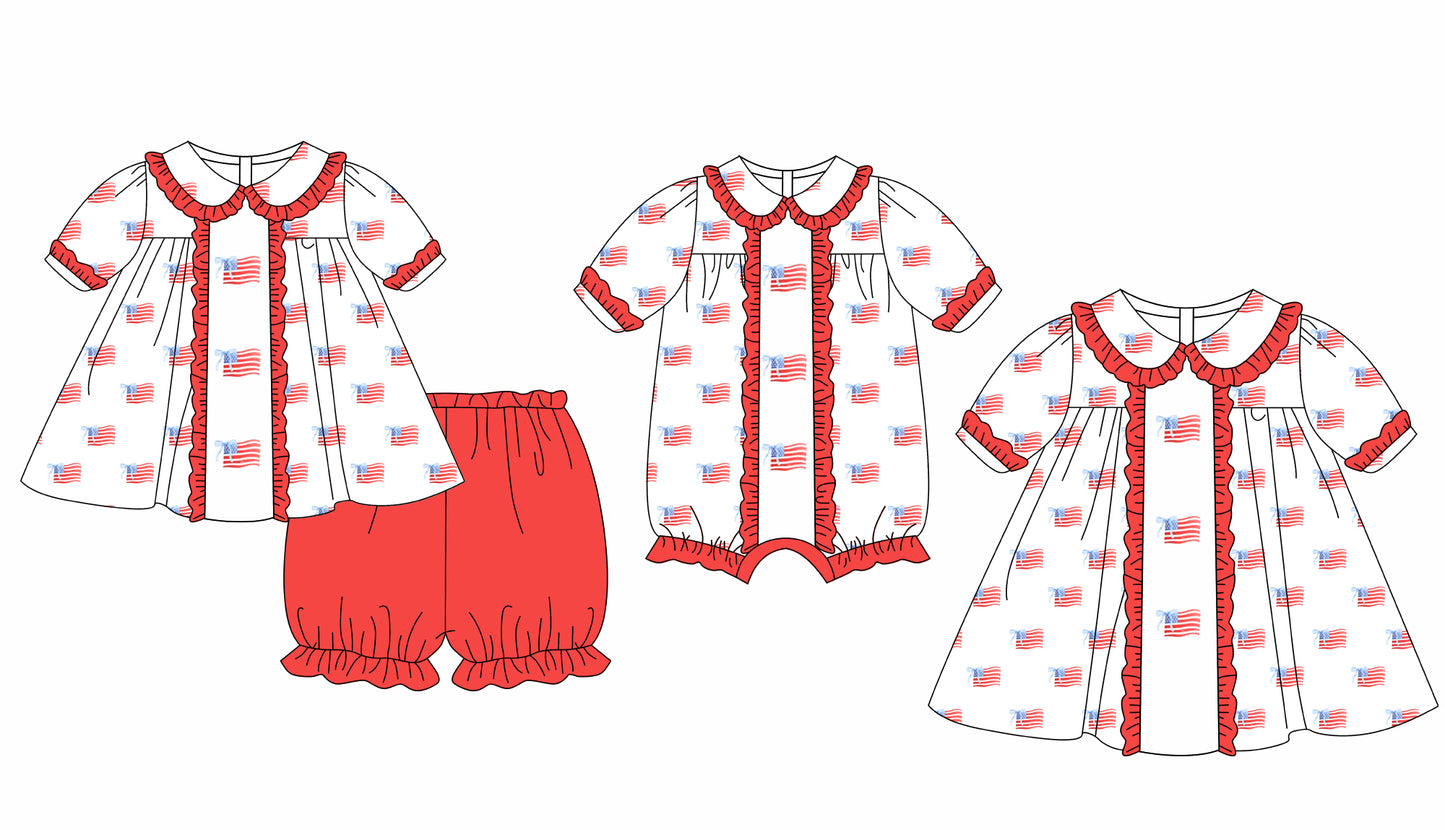 Baby Girl July 4th Flag Sibling Romper Dress Clothes Set ( Moq 5 Each Design )11.25