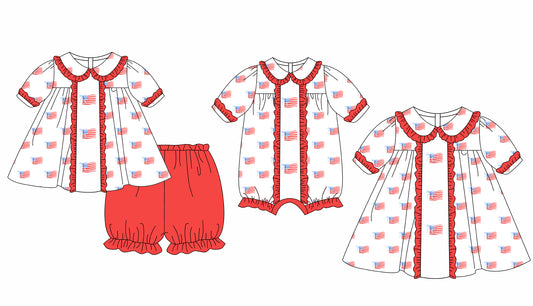 Baby Girl July 4th Flag Sibling Romper Dress Clothes Set ( Moq 5 Each Design )11.25