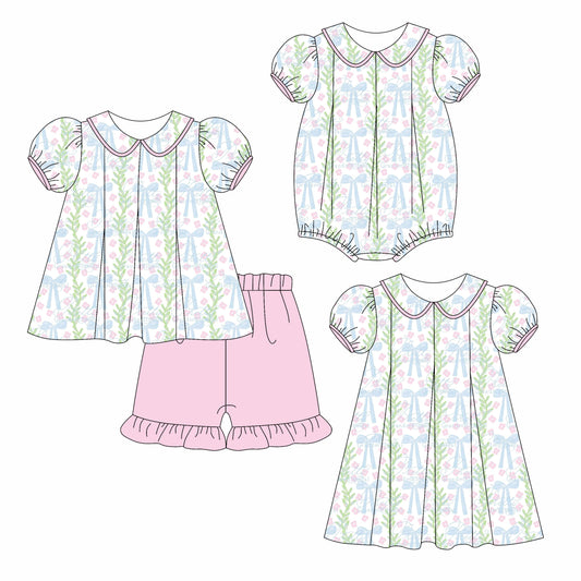 Baby Girl Short Sleeves Bows Floral Sibling Romper Dress Set ( Moq 5 Each Style ) 3.6