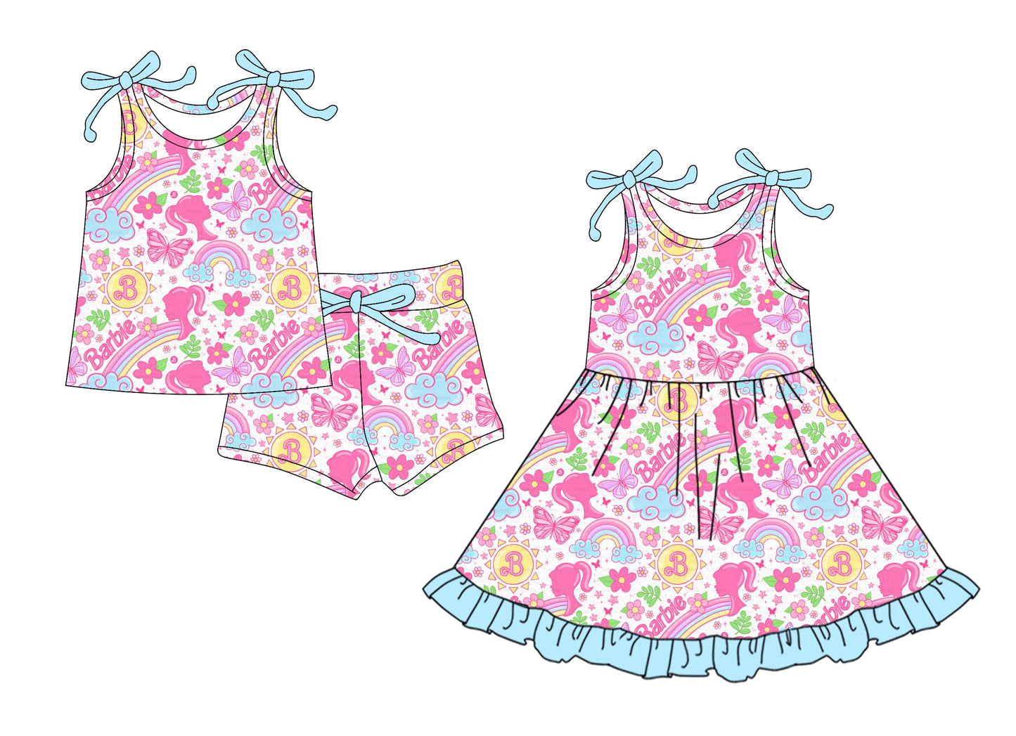 Baby Girl Straps Flower Rainbow Dolls Sibling Dress Set ( Moq 5 Each Style ) 4.1